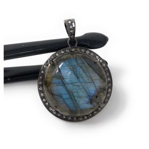 Natural Labradorite Oxidized Silver Pendant